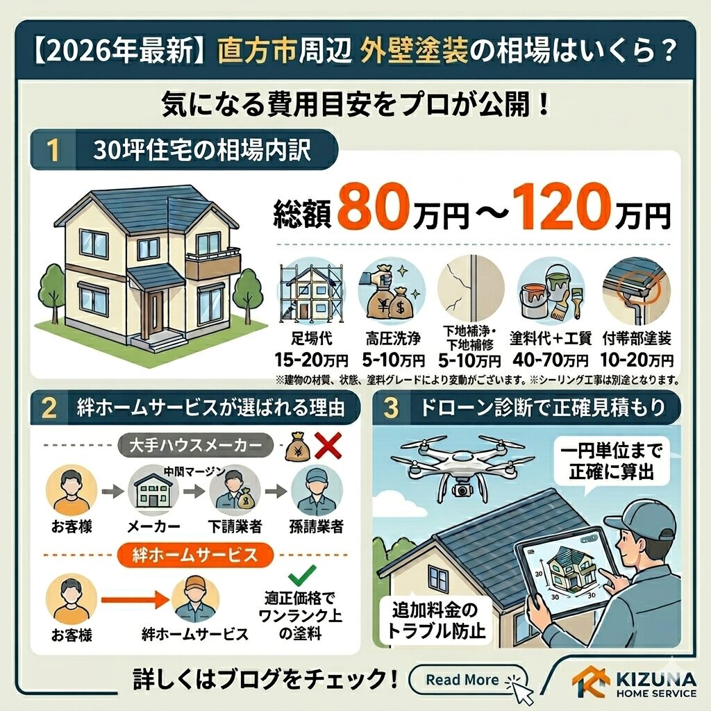 第1回：【2026年最新】外壁塗装の相場はいくら？直方市周辺のリアルな費用目安を公開【塗装本舗絆ホームサービス】