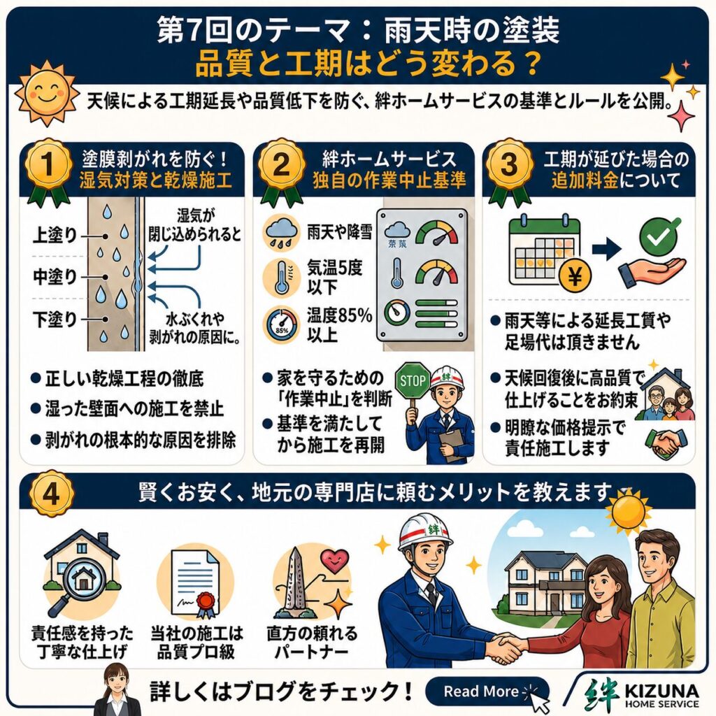【第7回】雨の日でも安心！外壁塗装の品質を守るための基準とルールをご紹介－塗装本舗 絆ホームサービス
