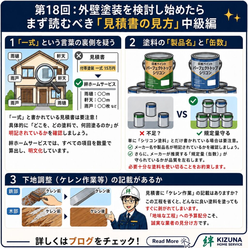 第18回：外壁塗装を検討し始めたら、まず読むべき「見積書の見方」中級編‐ 塗装本舗 絆ホームサービス