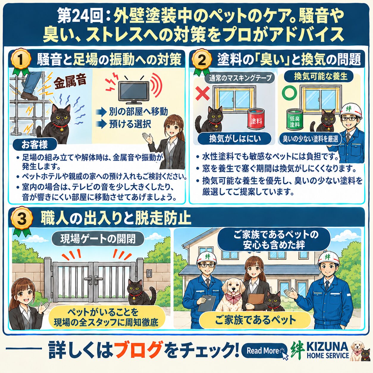 第24回：外壁塗装中のペットを守るために。騒音・塗料の臭い・脱走への対策‐ 塗装本舗 絆ホームサービス