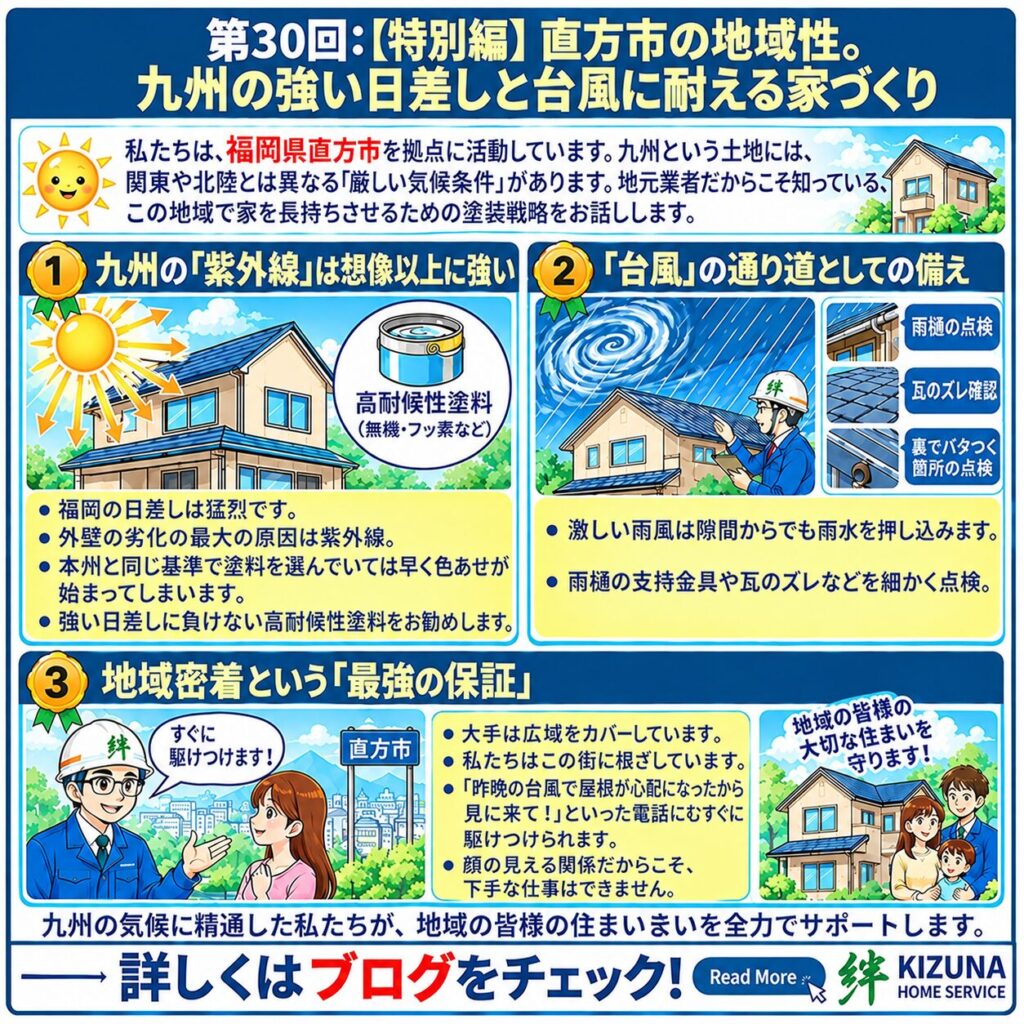 第30回・特別編：九州の強い日差しと台風に負けない家づくり｜福岡県の気候に合わせた外壁・屋根塗装 ‐ 塗装本舗 絆ホームサービス